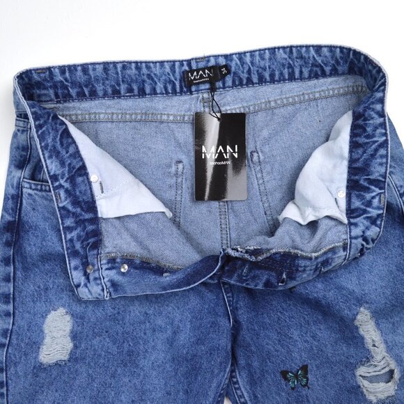 BoohooMan Skinny Butterfly Print Ripped Jeans - Picture 6 of 7